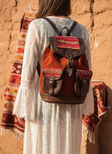 Tooled leather backpack aztec - tooled,