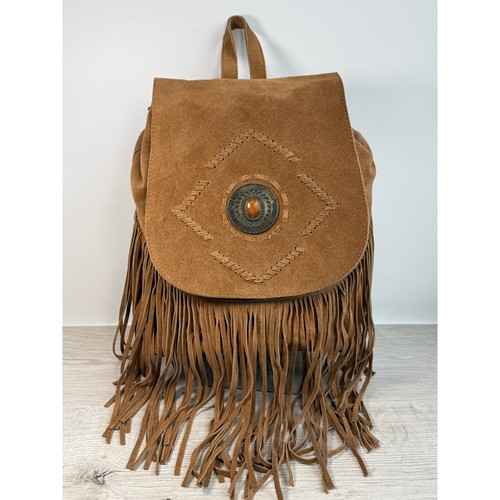 Brown suede fringe - brown, backpack